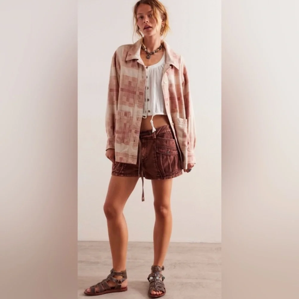 NWT Free People S We the Free Keep it Cozy Shirt in Berry Combo New $168 retail - Picture 1 of 8